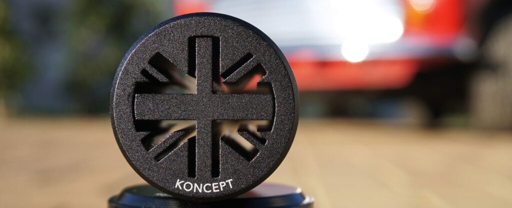 Close-up of Koncept Studios classic mini gear knob with Union Jack design