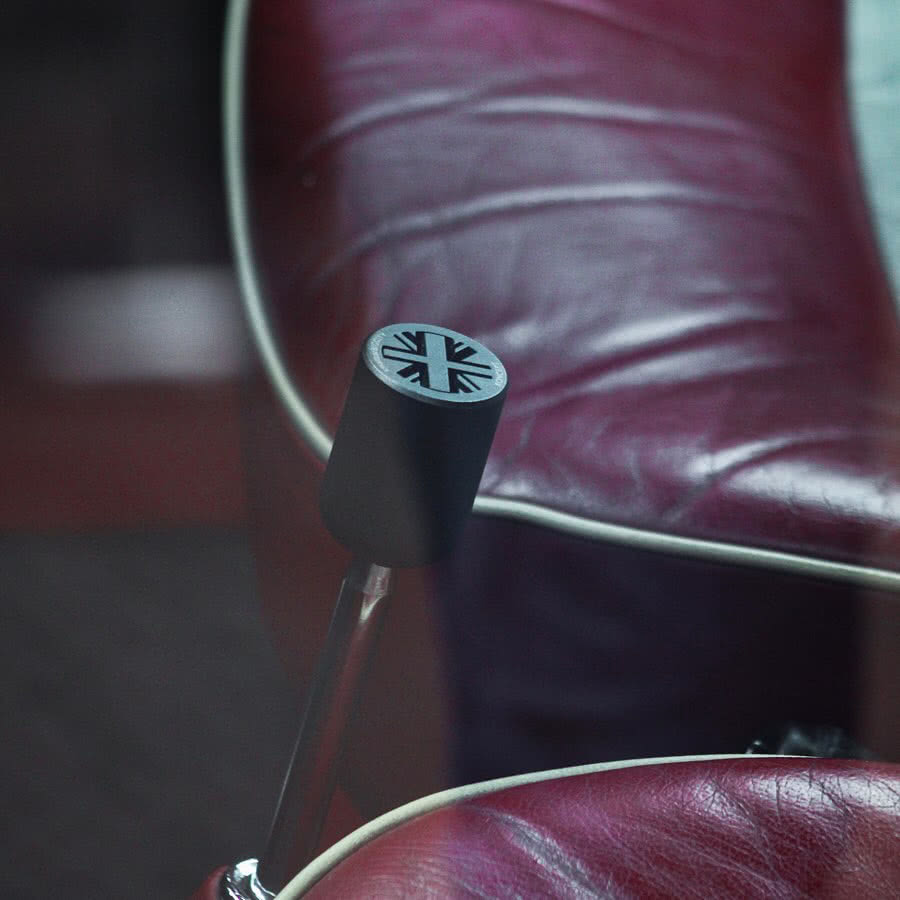 Koncept Studios classic mini gear knob with Union Jack design installed in vintage Mini Cooper