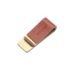 Koncept Studios tan leather money clip cardholder with embossed logo