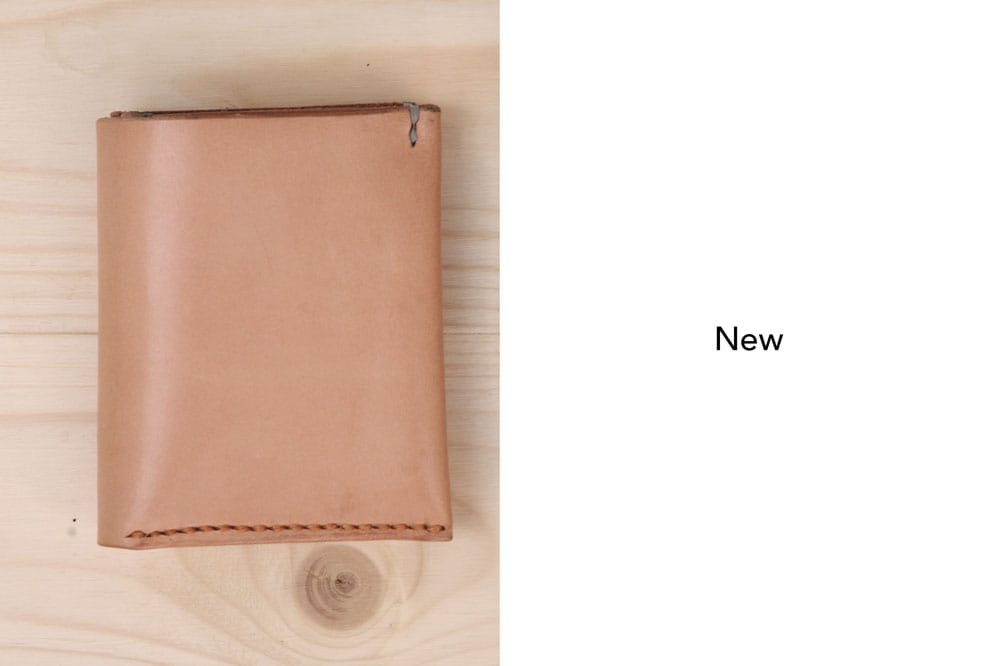 Koncept Studios new vegetable-tanned leather wallet showing pristine condition and craftsmanship